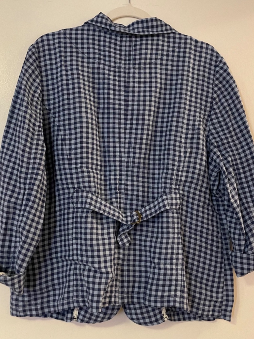 Sundance Ziri Linen Blue Gingham Check Button Front Blazer Jacket - L - Picture 4 of 13